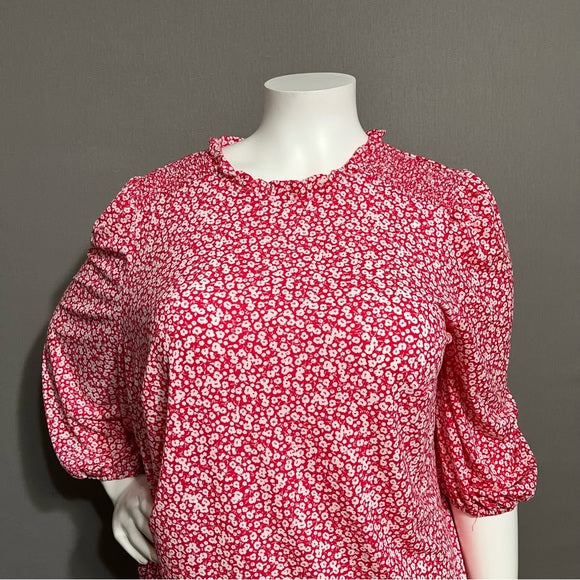 Adrianna Papell Coral Floral Knit Ruffle Collar Top Sz-3X