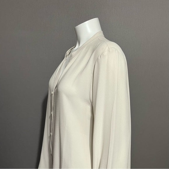 Eileen Fisher Ecru 100% Silk Button Front (FLAWED) Long Sleeve Blouse Sz-XL