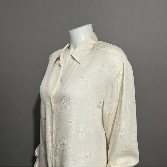 Talbots Cream 100% Silk Floral Imprinted Blouse (FLAWED) Sz-10