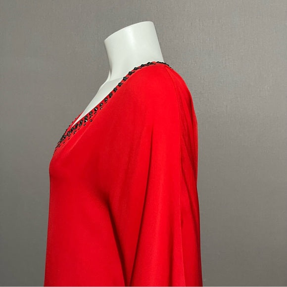 St. John Red Flowy With Studs 100% Silk Blouse Sz-Medium