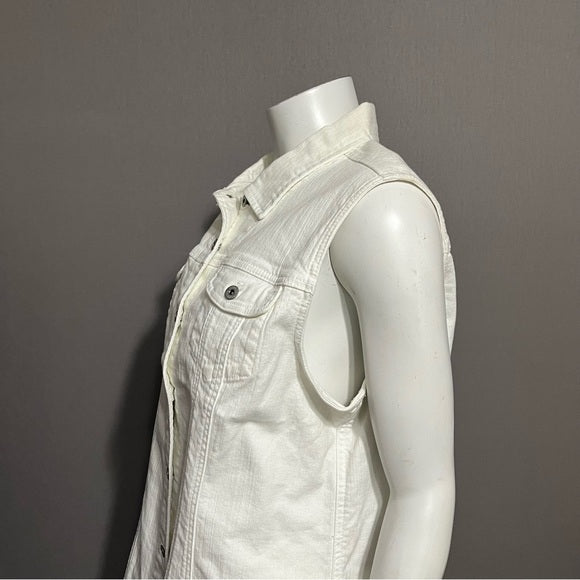 Chico’s White Sleeveless Denim Cotton Vest Sz-Large