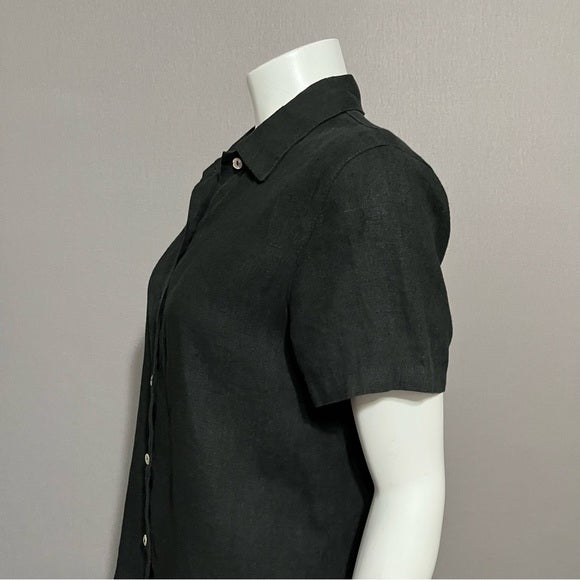 Comfy 100% Linen Black Short Sleeve Shirt Sz-Medium