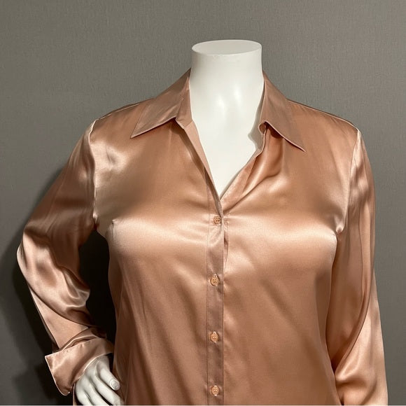 Fred David 100% Silk Blouse Blush Pink Button Front Blouse Sz-18 Tall