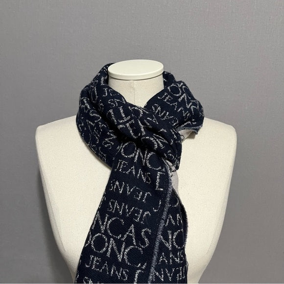 Doncaster 100% Virgin Wool Navy | Taupe Logo Scarf