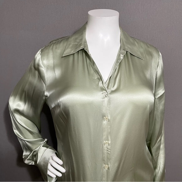 Fred David 100% Silk Sage Button Front Blouse Sz-20 Tall