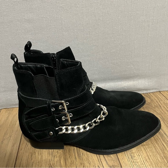 INC Black Suede With Chain Western Leather Ankle Boots Sz-10 M