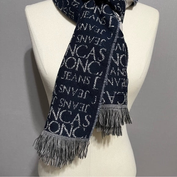 Doncaster 100% Virgin Wool Navy | Taupe Logo Scarf