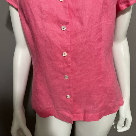 Talbots Irish Linen Pink 100% Linen Short Sleeve Shirt Sz-14