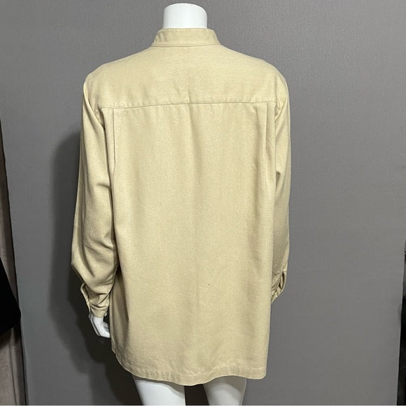 Company Company 907 Tan 100% Silk Button Front Shirt Sz-Medium