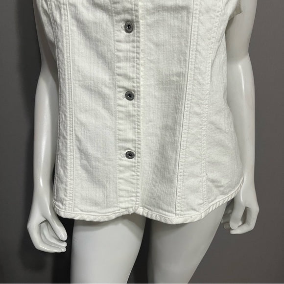 Chico’s White Sleeveless Denim Cotton Vest Sz-Large