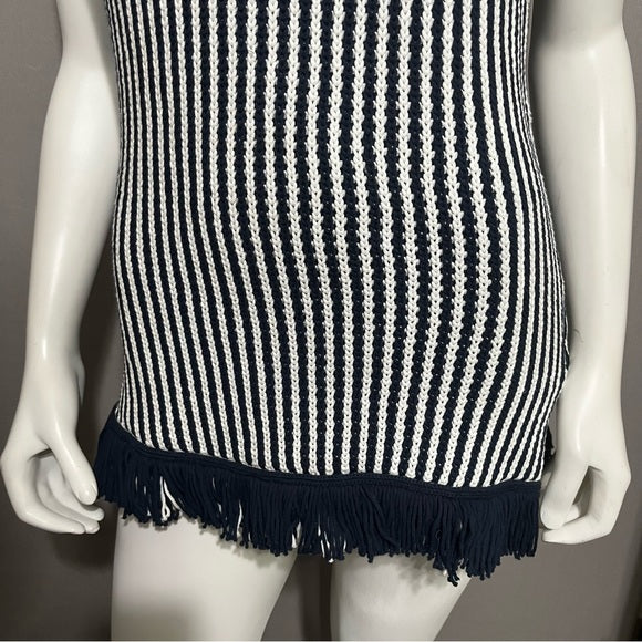 Doncaster Striped Navy Cotton Blend Sleeveless Tank Sweater Sz-Small