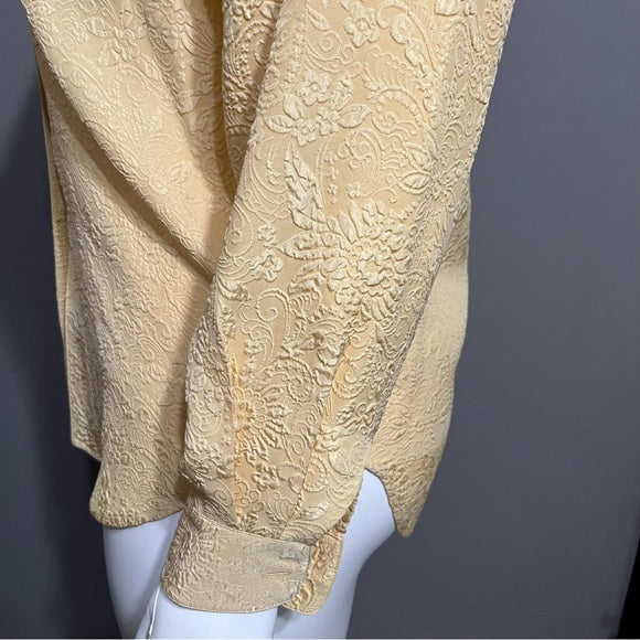 Silk Boutique Canary Yellow 100% Silk Textured Floral Blouse Sz-Large