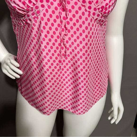 Isaac Mizrahi Pink Polka Dot 100% Silk V-Neck Sleeveless Shell Top Sz-XXL