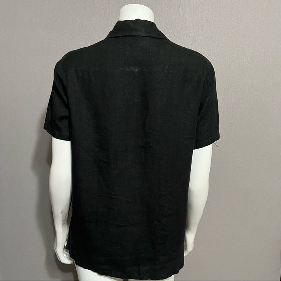 Comfy 100% Linen Black Short Sleeve Shirt Sz-Medium