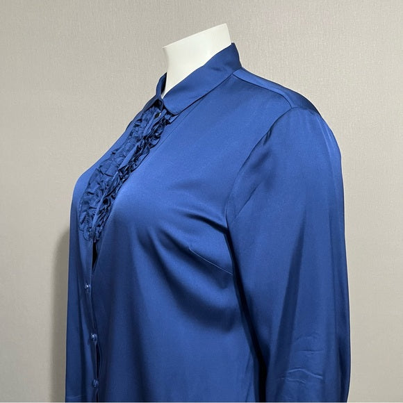 Talbots Blue Silk Ruffle Button Front Blouse Sz-18W