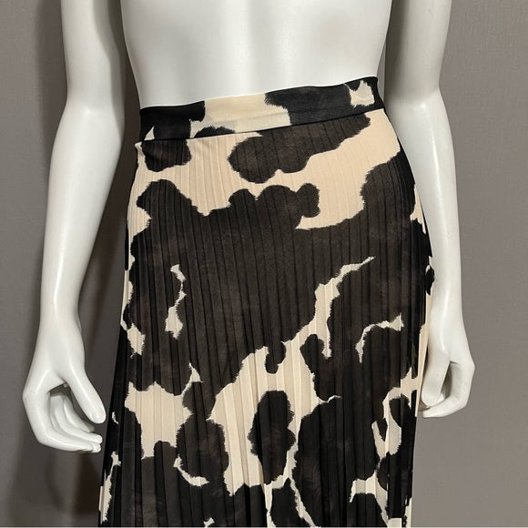 Sanctuary Brown & Cream Cow Print Pleated Skirt Sz-XL