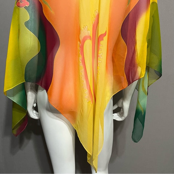 Multicolored Sheer Floral Lightweight Poncho One Size