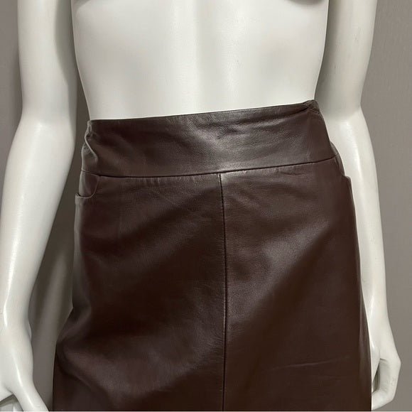 Shin Choi Chocolate Brown Leather Pencil Skirt Size-M/L