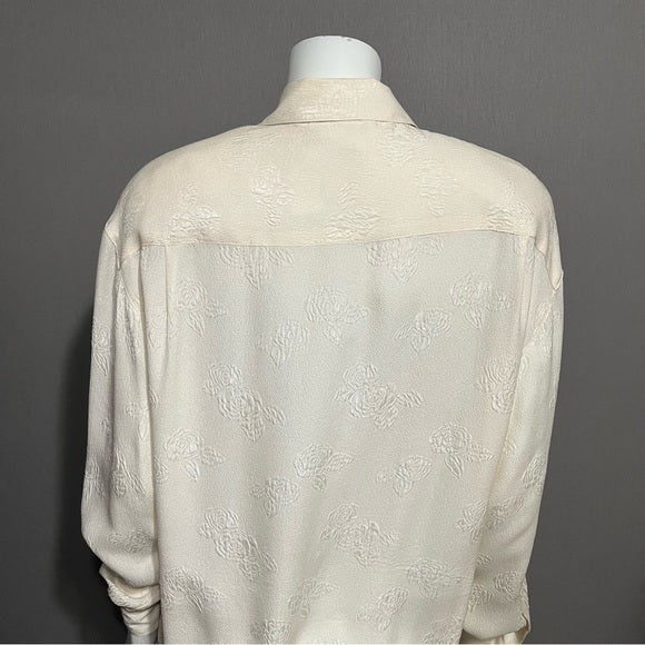 Talbots Cream 100% Silk Floral Imprinted Blouse (FLAWED) Sz-10