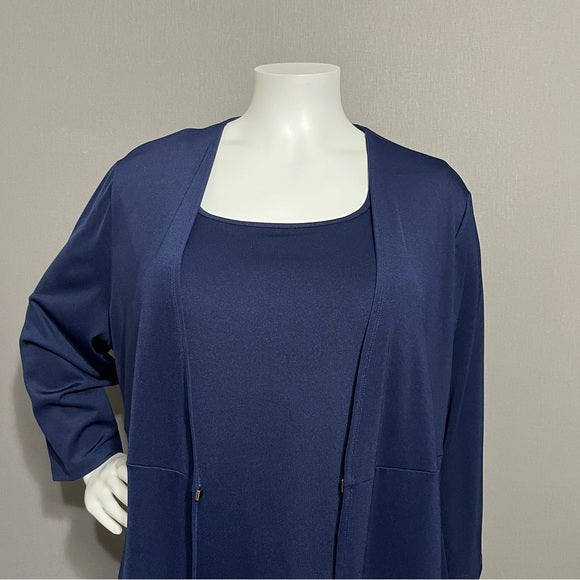 Kasper Blue Shell & Cardigan Set Sz-1X/2X