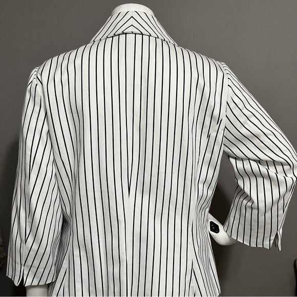 Chaps White & Black Striped 100% Cotton Button Front Blazer / Jacket Sz-2X