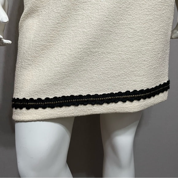 St. John Cream Wool Blend With Black Gold Trim Skirt Sz-4