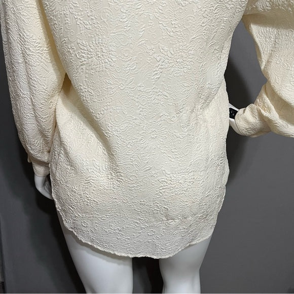 Silk Boutique Cream 100% Silk Textured Floral Blouse Sz-XL