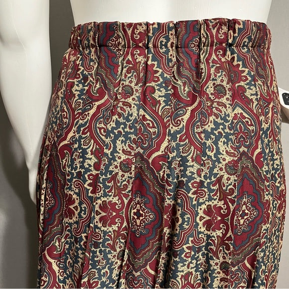 Talbots Rayon Multicolored Floral Paisley Print Pleated Midi Skirt Sz-Large