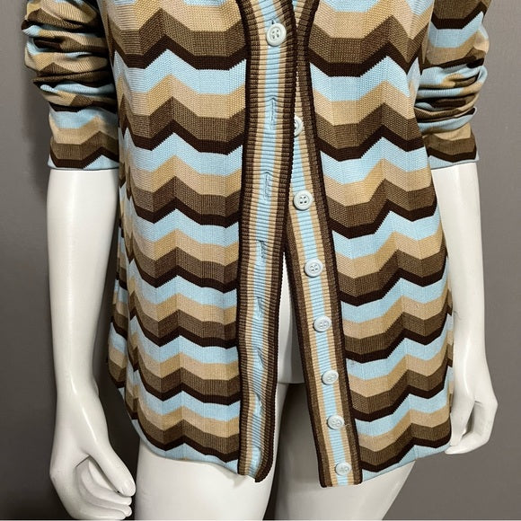 Vintage Gold Crown Brown/Tan/Blue Zig Zag Cardigan Sz-Small