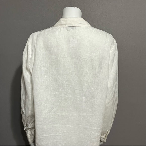 J. Jill White 100% Linen Button Front Shirt Sz-Medium