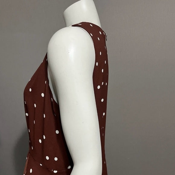 Ann Taylor Brown Polka Dot Midi Dress Sz-8