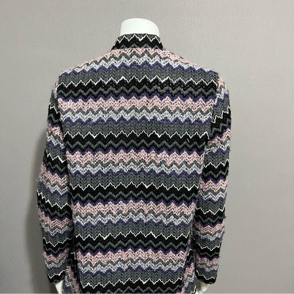 Vintage Lady Blair Pink/Gray/Black Zig Zag Cardigan Sz-Medium