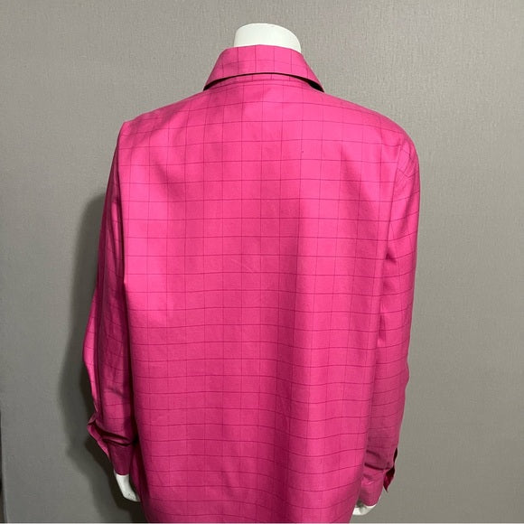 Talbots 100% Cotton Checkered Print Pink Shirt Sz-14