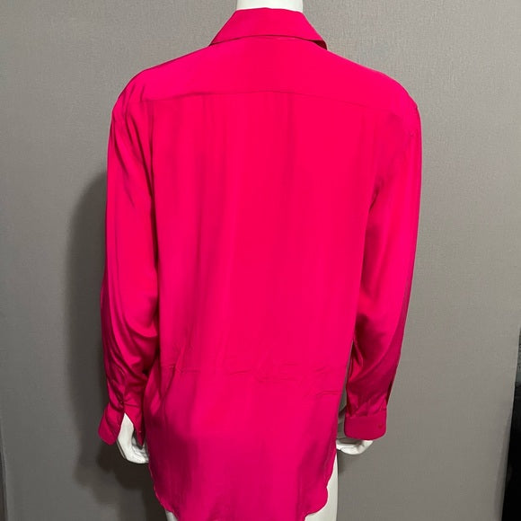 Vintage Sea Winds 100% Silk Fushia Hot Pink Long Sleeve Blouse Sz-10