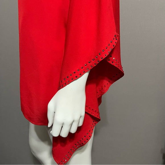 St. John Red Flowy With Studs 100% Silk Blouse Sz-Medium