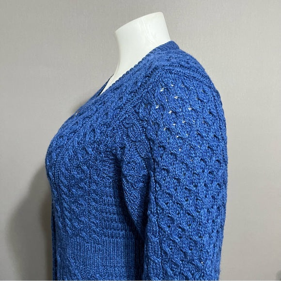 Kilronan Knitwear Ireland Merino Wool Blue Cable Knit Sweater Sz-XX