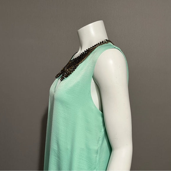 BCBG Mint Green Bronze Beaded Flowy Sleeveless Dress Sz-Large