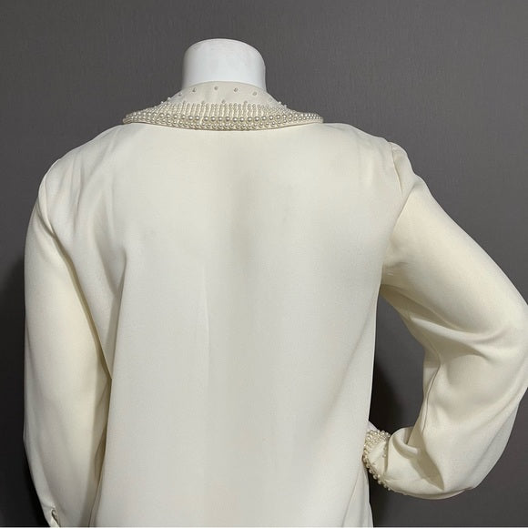 Worthington Pearl Beaded Peter Pan Collar Cream Blouse Sz-18M