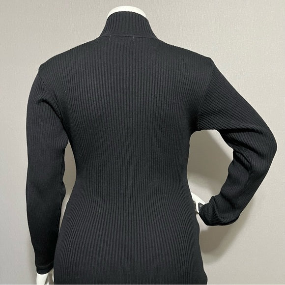 Adrianna Papell Black Ribbed Long Sleeve Sweater Midi Dress Sz-Large