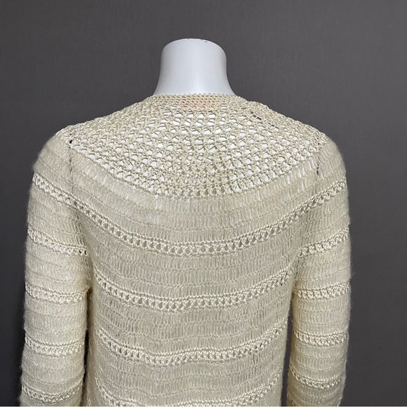 Vintage Friendly Cream Hand Made Knit Open Cardigan Sz-Medium