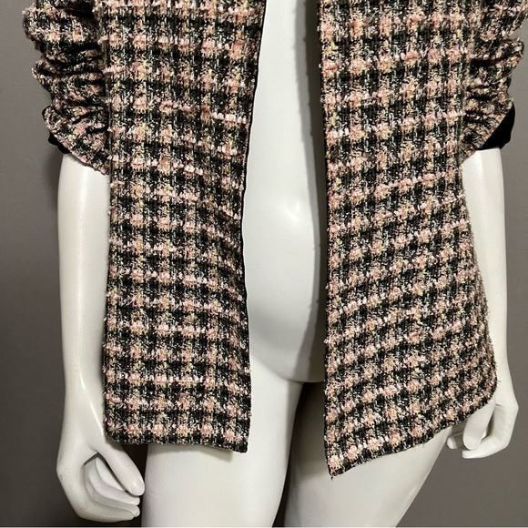 Studio 1 Plaid Tweed Pink & Black Open Blazer Sz-8