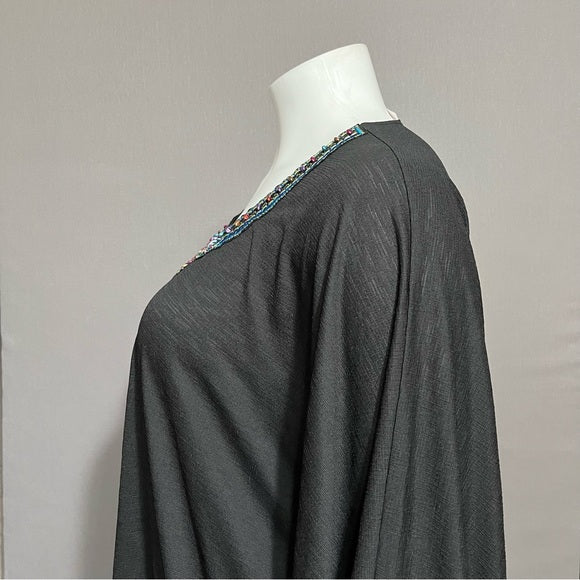 Slinky Brand Black Poncho Tunic With Beaded Collar Top Sz-1X