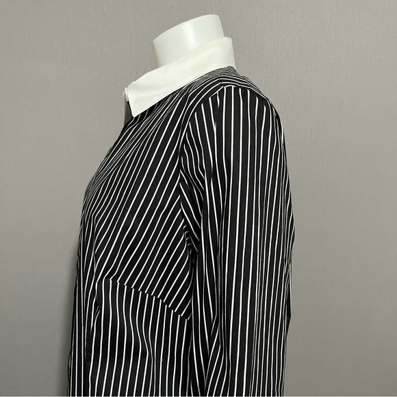 Chelsea Studio Black Striped Cotton Button Front Shirt Sz-Large