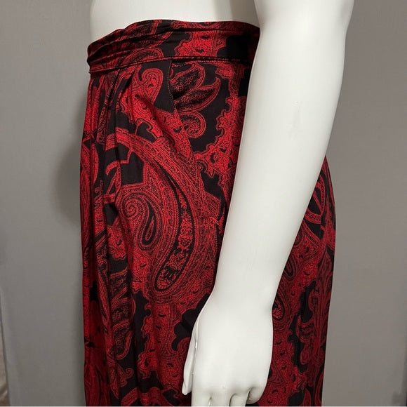 Geoffrey Alexander Red Paisley With Tie Rayon Pleated Midi Skirt Sz-16