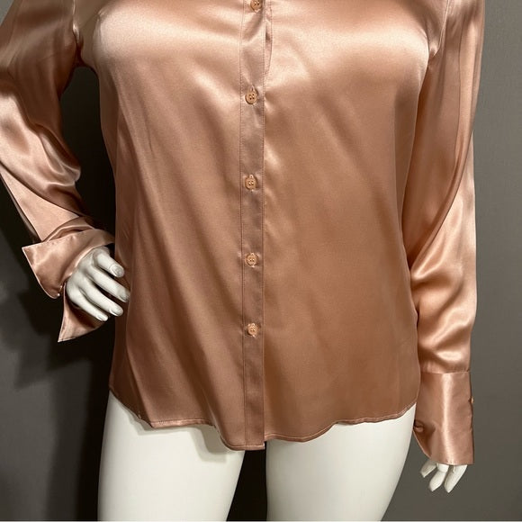 Fred David 100% Silk Blouse Blush Pink Button Front Blouse Sz-18 Tall