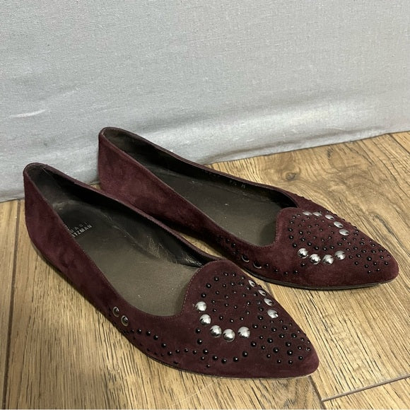 Stuart Weitzman Plum Studded Suede Flats Sz-9 1/2 M