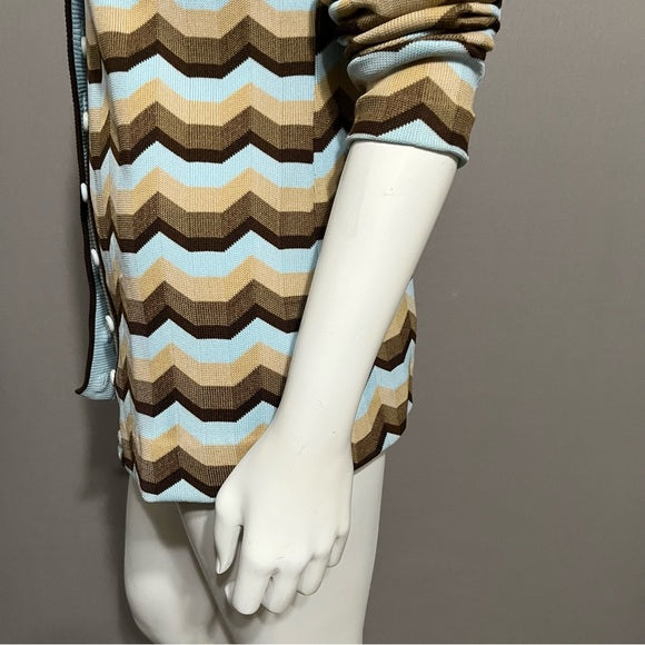 Vintage Gold Crown Brown/Tan/Blue Zig Zag Cardigan Sz-Small