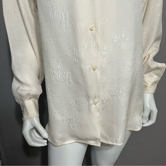 Talbots Cream 100% Silk Floral Imprinted Blouse (FLAWED) Sz-10