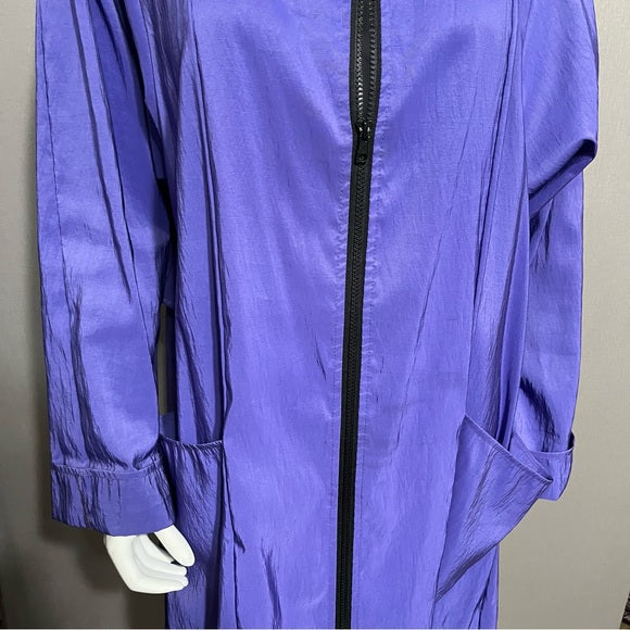 Maralyce Ferree Purple Nylon Zip Front Rain Jacket Sz-Large