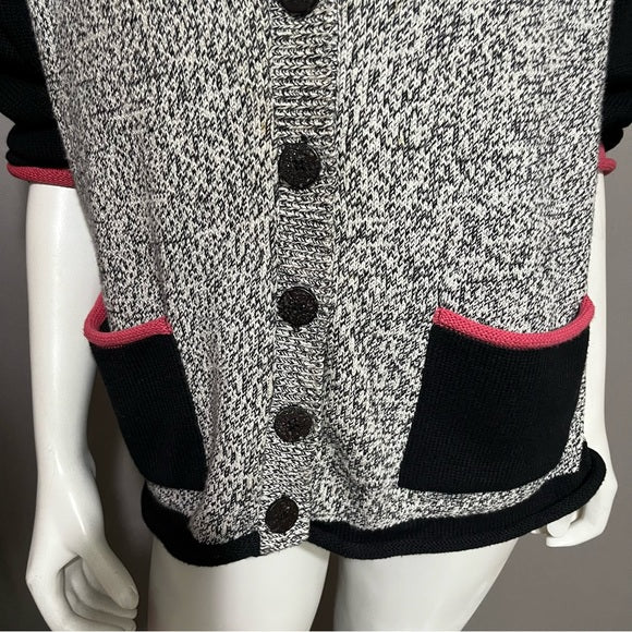 Cotton Country Color Block 100% Cotton Black Pink Cardigan Sz-Large (FLAWED)